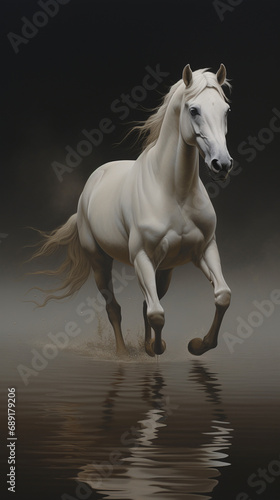 horse running through water, dynamic, movement, beautiful oil painting created with Generative Ai © Andrii Yablonskyi