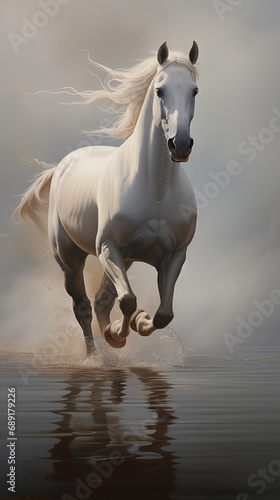 horse running through water  dynamic  movement  beautiful oil painting created with Generative Ai