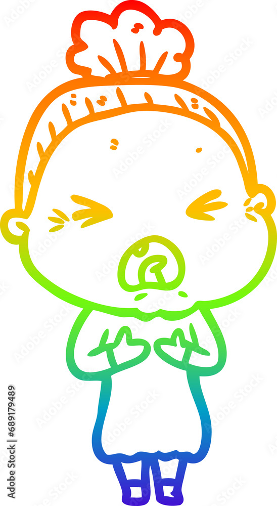 rainbow gradient line drawing of a cartoon angry old woman rainbow gradient line drawing of a cartoon angry old woman