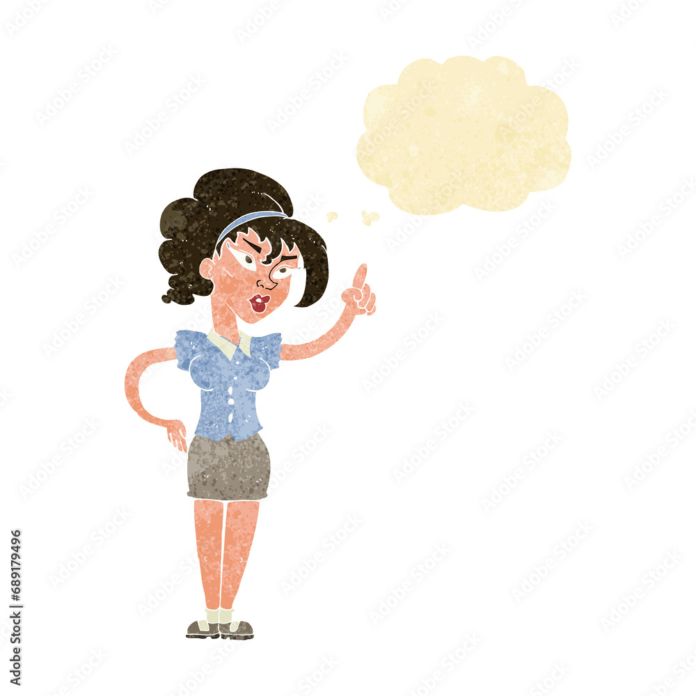 cartoon woman with idea with thought bubble cartoon woman with idea with thought bubble