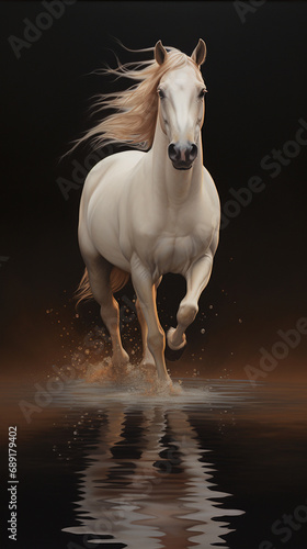 horse running through water  dynamic  movement  beautiful oil painting created with Generative Ai