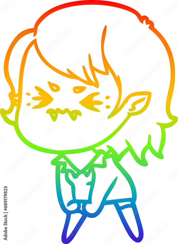 rainbow gradient line drawing of a annoyed cartoon vampire girl rainbow gradient line drawing of a annoyed cartoon vampire girl