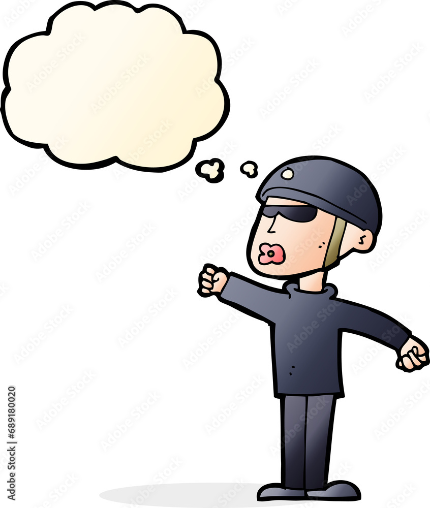 cartoon security guy with thought bubble cartoon security guy with thought bubble