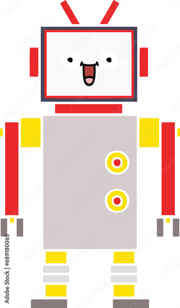 flat color retro cartoon of a happy robot flat color retro cartoon of a happy robot