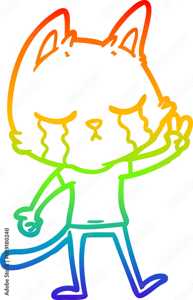 rainbow gradient line drawing of a crying cartoon cat rainbow gradient line drawing of a crying cartoon cat