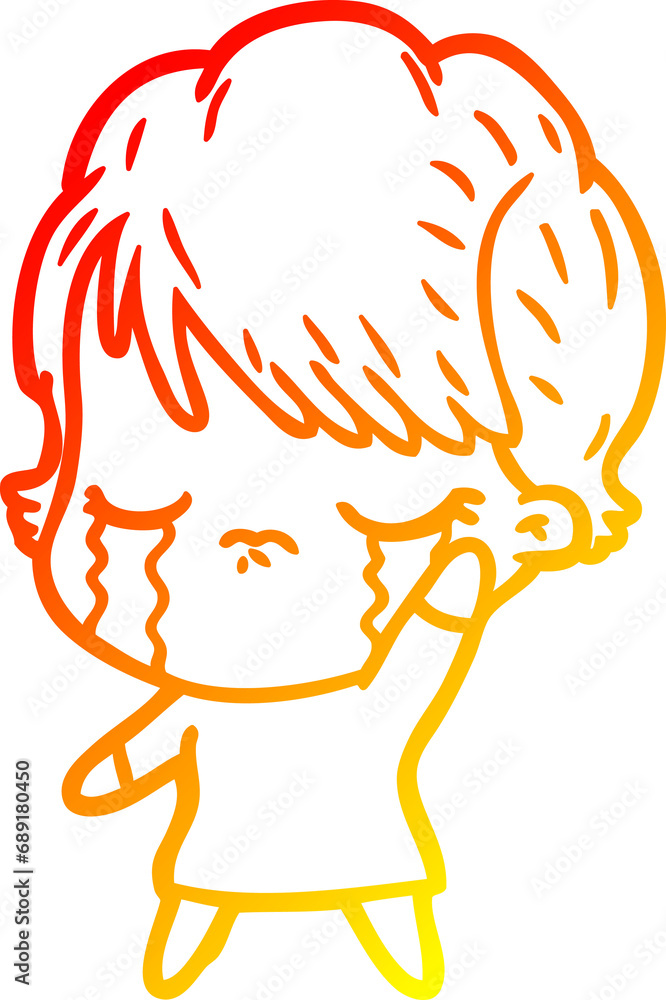 warm gradient line drawing of a cartoon woman crying warm gradient line drawing of a cartoon woman crying