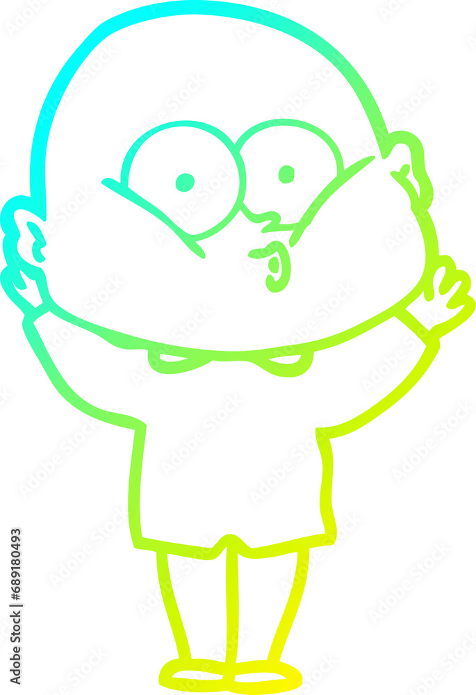 cold gradient line drawing of a cartoon bald man staring cold gradient line drawing of a cartoon bald man staring