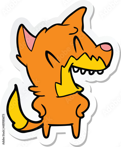 sticker of a laughing fox cartoon