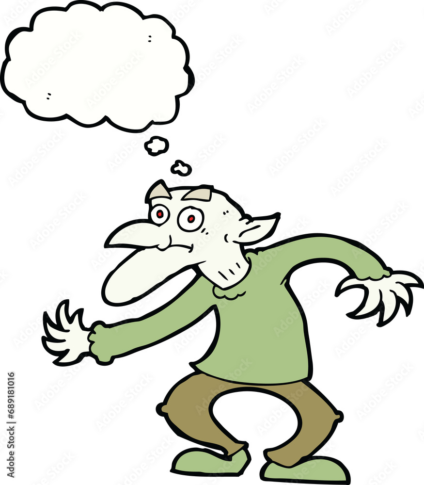 Fototapeta premium cartoon goblin with thought bubble