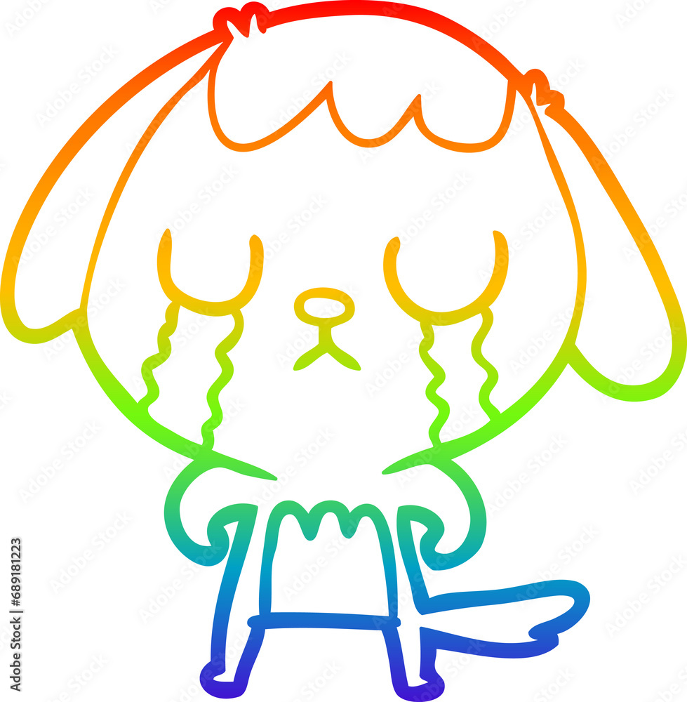 rainbow gradient line drawing of a cute cartoon dog crying rainbow gradient line drawing of a cute cartoon dog crying