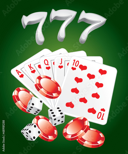 Colorful casino illustration. Vector icons set. Red and silver jackpot.