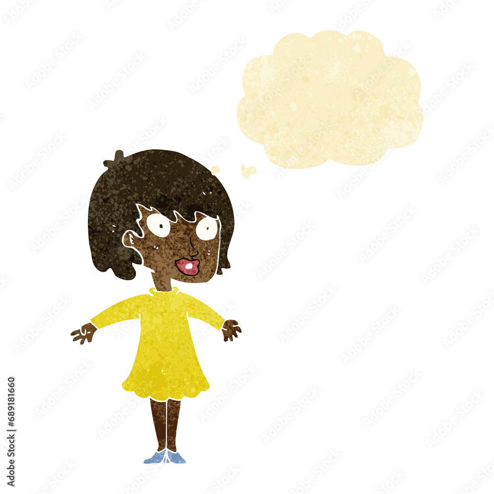 cartoon woman wearing dress with thought bubble cartoon woman wearing dress with thought bubble