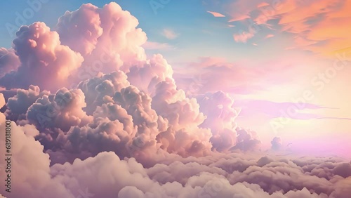 magical pink pastel clouds moving in the wind. Sunset colorful landscape. Abstract pink clouds close-up video footage Fantasy sunrise sunlight design photo