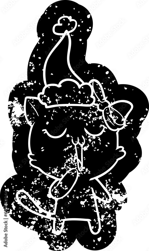 quirky cartoon distressed icon of a cat wearing santa hat quirky cartoon distressed icon of a cat wearing santa hat