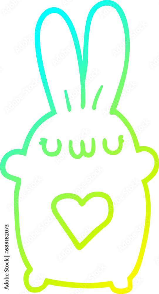 cold gradient line drawing of a cute cartoon rabbit with love heart cold gradient line drawing of a cute cartoon rabbit with love heart