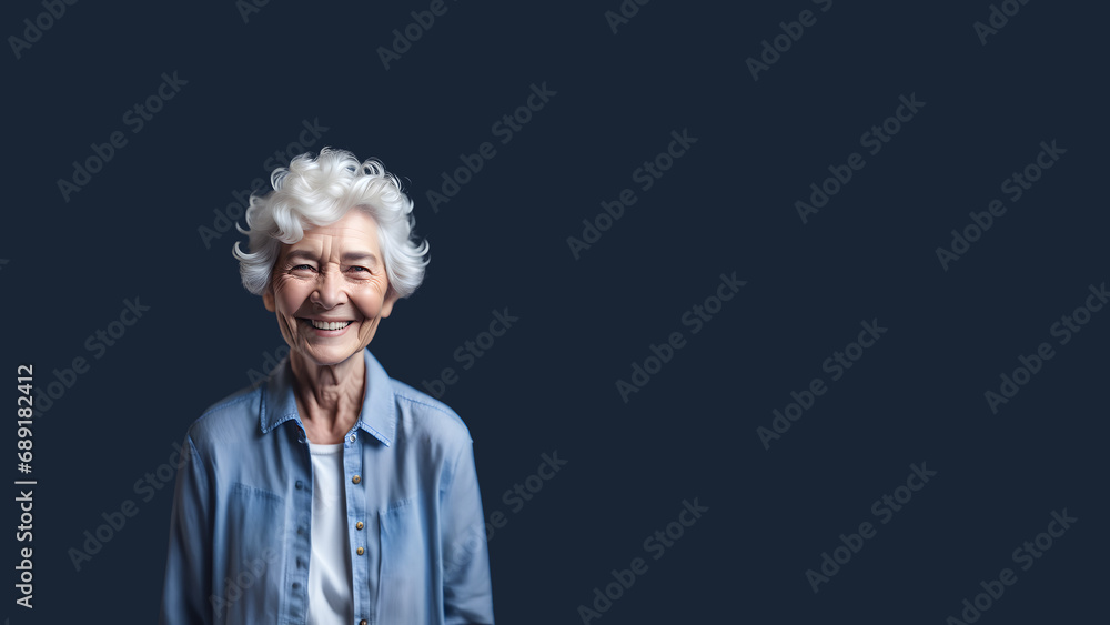 Beautiful old woman smiling isolated on studio background. Copyspace area Beautiful old woman smiling isolated on studio background. Copyspace area