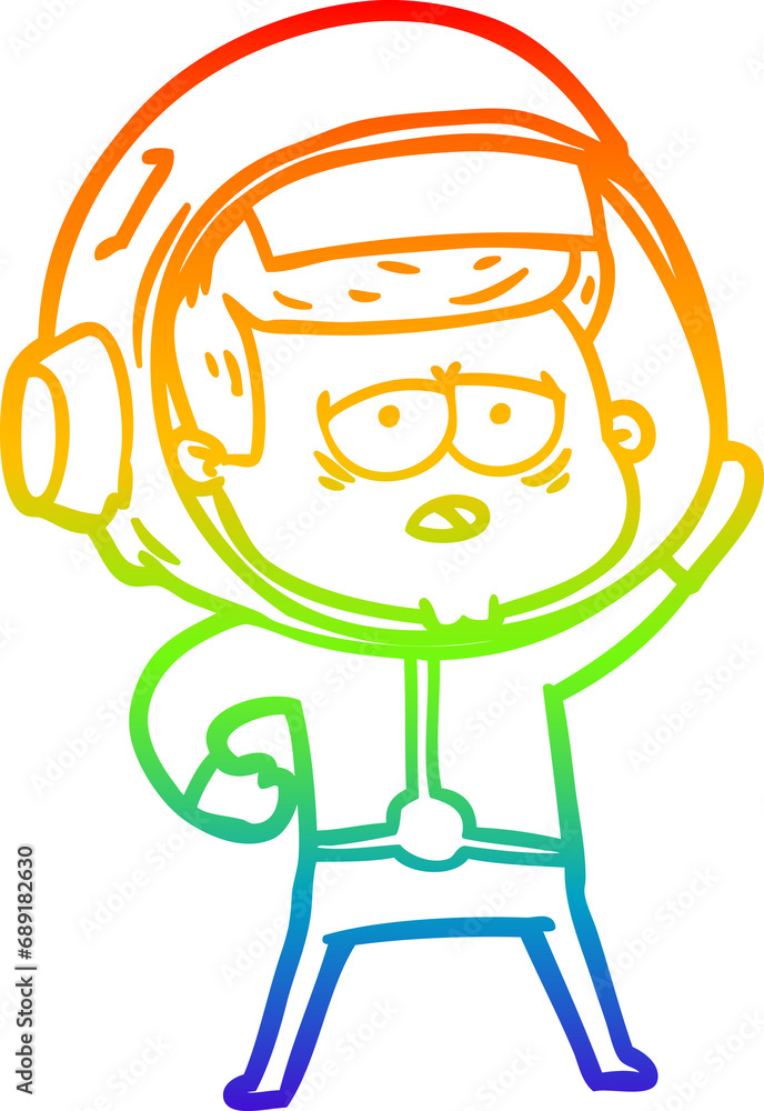 rainbow gradient line drawing of a cartoon tired astronaut rainbow gradient line drawing of a cartoon tired astronaut