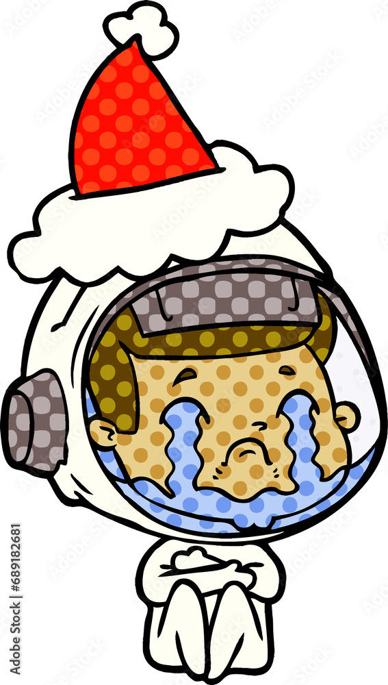 hand drawn comic book style illustration of a crying astronaut wearing santa hat hand drawn comic book style illustration of a crying astronaut wearing santa hat