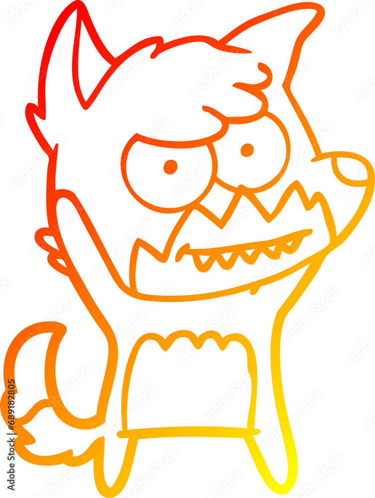 warm gradient line drawing of a cartoon grinning fox