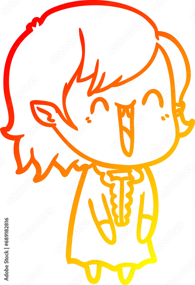 warm gradient line drawing of a cute cartoon happy vampire girl warm gradient line drawing of a cute cartoon happy vampire girl