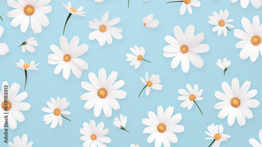 Elegant Floral Beauty: Seamless Daisy Pattern Background - Vintage Textile Design for Romantic Fabric, Artistic Wallpaper, and Stylish Summer Illustrations.