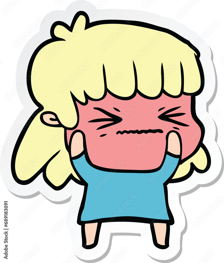 sticker of a cartoon angry girl sticker of a cartoon angry girl