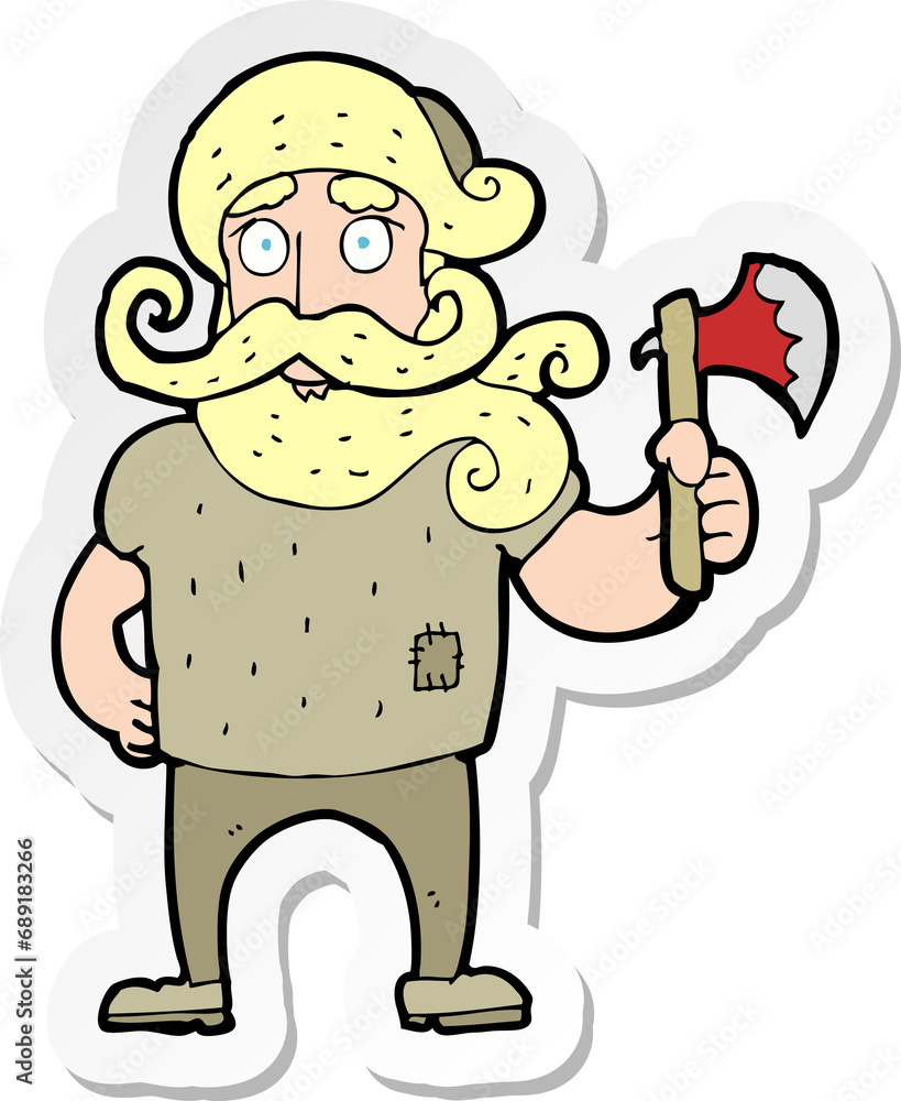 sticker of a cartoon lumberjack with axe sticker of a cartoon lumberjack with axe