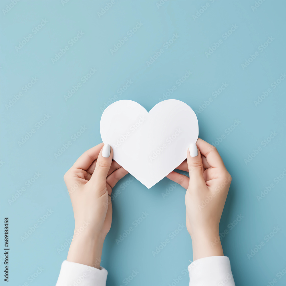 Woman hands holding white paper heart shape, Paper note for Happiness moment, Health care, Birthday card, Anniversary, Donate, Hope, Kindness, Valentine's day concept, Generative AI. Woman hands holding white paper heart shape, Paper note for Happiness moment, Health care, Birthday card, Anniversary, Donate, Hope, Kindness, Valentine's day concept, Generative AI.