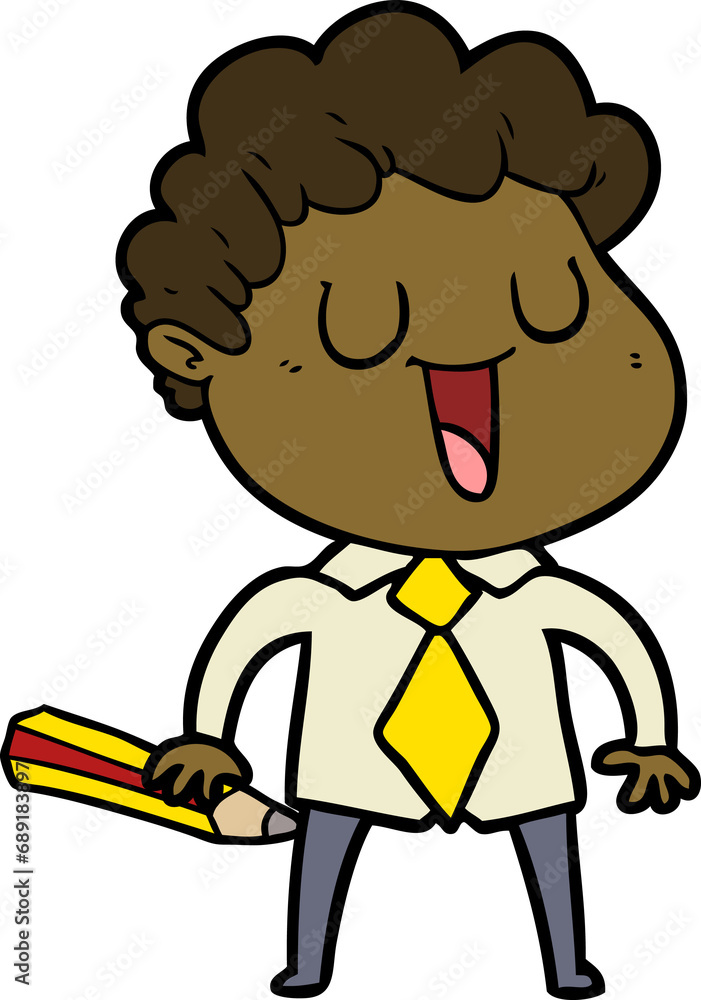 laughing cartoon man with pencil laughing cartoon man with pencil