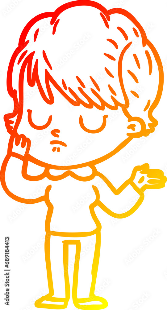 warm gradient line drawing of a cartoon woman warm gradient line drawing of a cartoon woman
