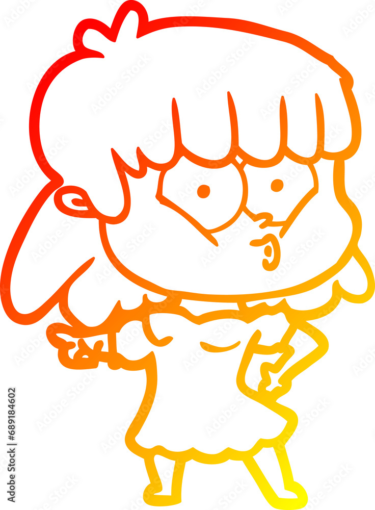warm gradient line drawing of a cartoon whistling girl warm gradient line drawing of a cartoon whistling girl