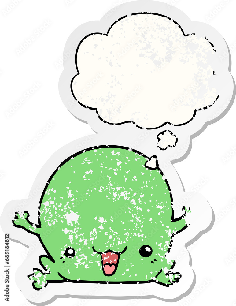 cartoon frog with thought bubble as a distressed worn sticker cartoon frog with thought bubble as a distressed worn sticker