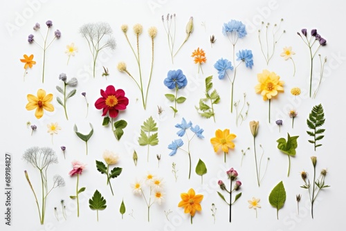 Pressed Flowers Arranged On A White Page Photorealism