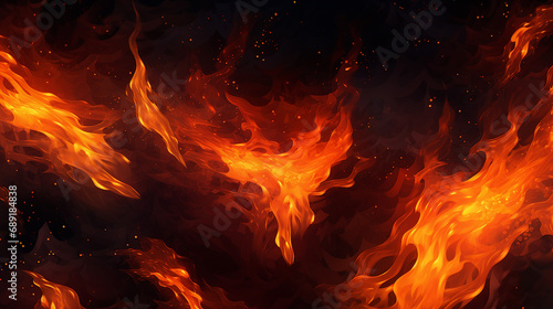 Seamless Fire Flame Pattern: Abstract Design with Vibrant Heatwave and Dynamic Ignition - Artistic Background for Intense Energy and Burning Sparks.