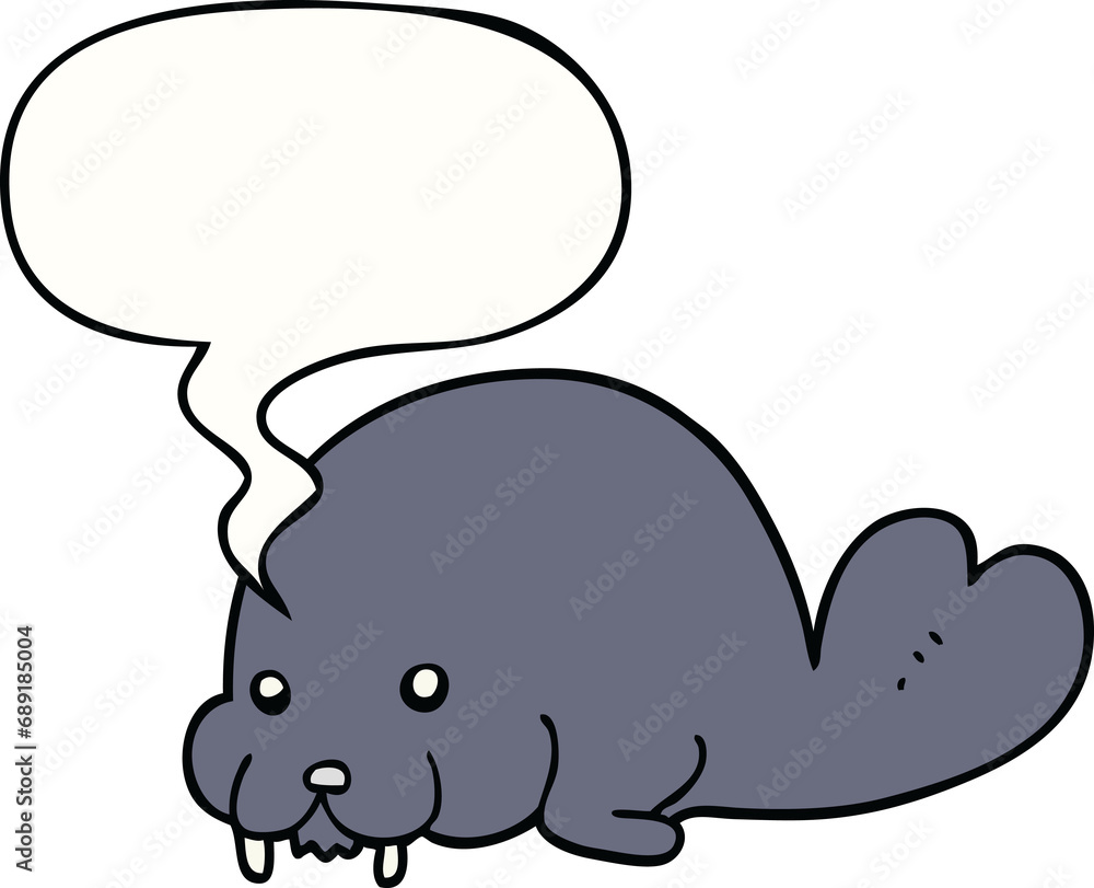 cute cartoon walrus with speech bubble cute cartoon walrus with speech bubble