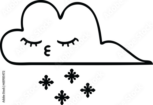 Fototapeta Naklejka Na Ścianę i Meble -  line drawing cartoon of a snow cloud
