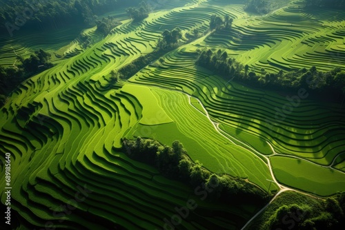 Top View Of Green Fields Stretching For Acres, Capturing Natures Beauty Photorealism