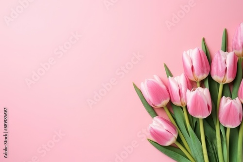 Top View Of Pink Tulip Flowers On A Pink Background