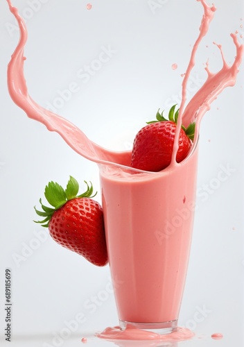 A Strawberry Smoothie Splash Isolated On A White Background