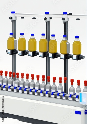 An Automated Production Line With Bottles Isolated On A White Background