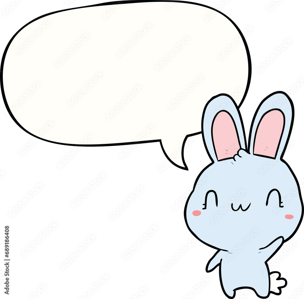 cute cartoon rabbit waving with speech bubble cute cartoon rabbit waving with speech bubble