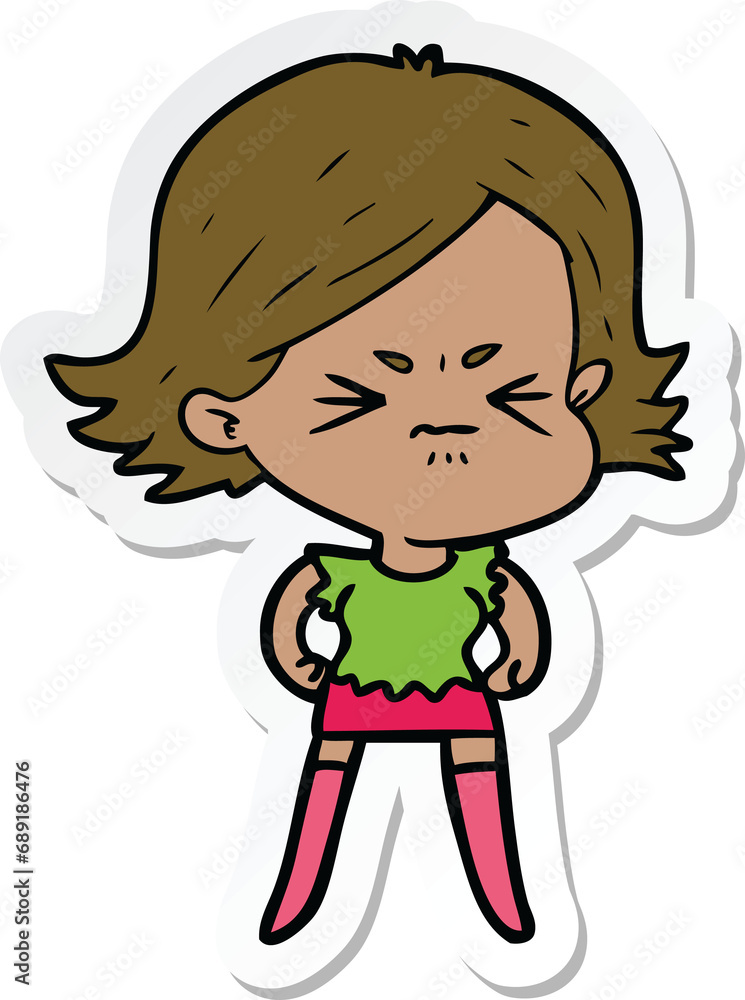 sticker of a cartoon angry woman sticker of a cartoon angry woman