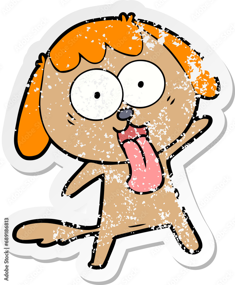 distressed sticker of a cute cartoon dog distressed sticker of a cute cartoon dog