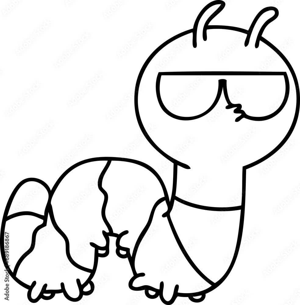 Obraz premium line doodle of a cute bug wearing sunglasses