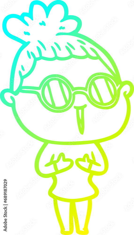 cold gradient line drawing of a cartoon woman wearing spectacles cold gradient line drawing of a cartoon woman wearing spectacles