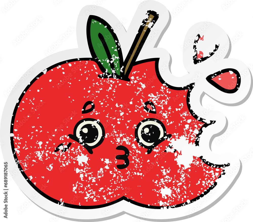 distressed sticker of a cute cartoon red apple distressed sticker of a cute cartoon red apple