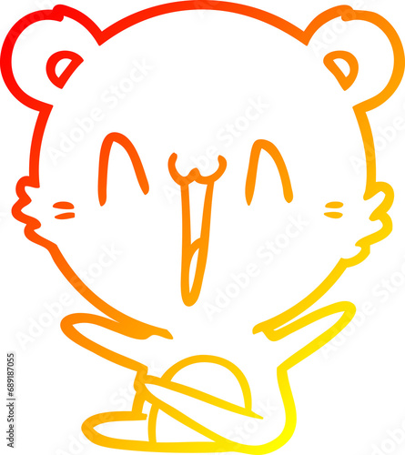 warm gradient line drawing of a laughing polar bear cartoon