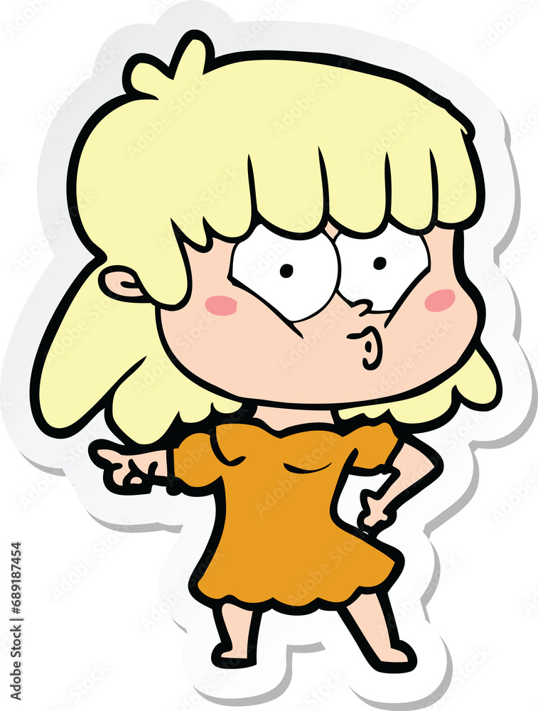 sticker of a cartoon whistling girl sticker of a cartoon whistling girl