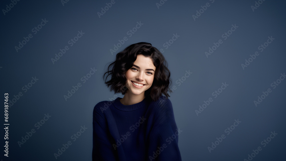 Beautiful young woman smiling isolated on studio background. Copyspace area Beautiful young woman smiling isolated on studio background. Copyspace area