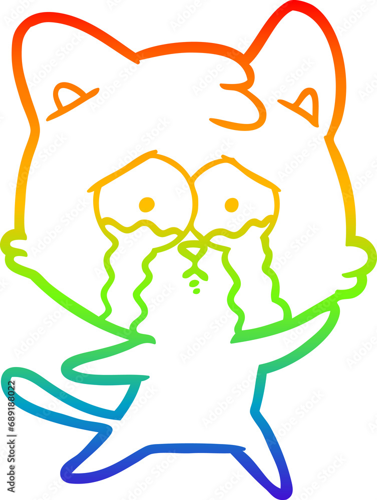 rainbow gradient line drawing of a cartoon crying cat rainbow gradient line drawing of a cartoon crying cat